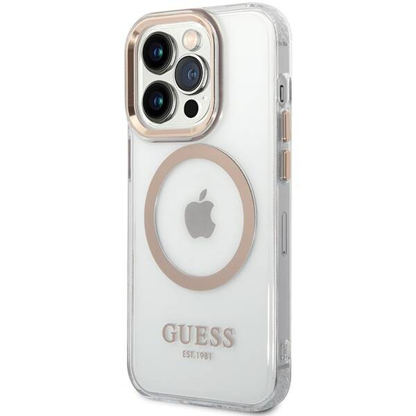 Original Case IPHONE 15 PRO MAX Guess Hard Case Metal Outline Magsafe gold