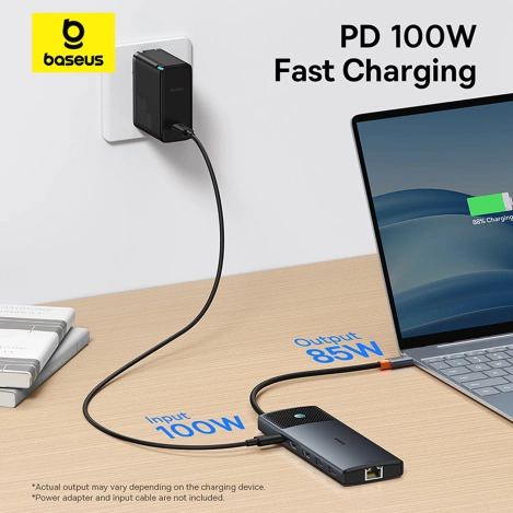 HUB 10in1 Baseus Metal Gleam Series USB-C zu USB-C PD / USB-C / 3x USB-A / 2x HDMI / RJ-45 / SD / TF - Schwarz