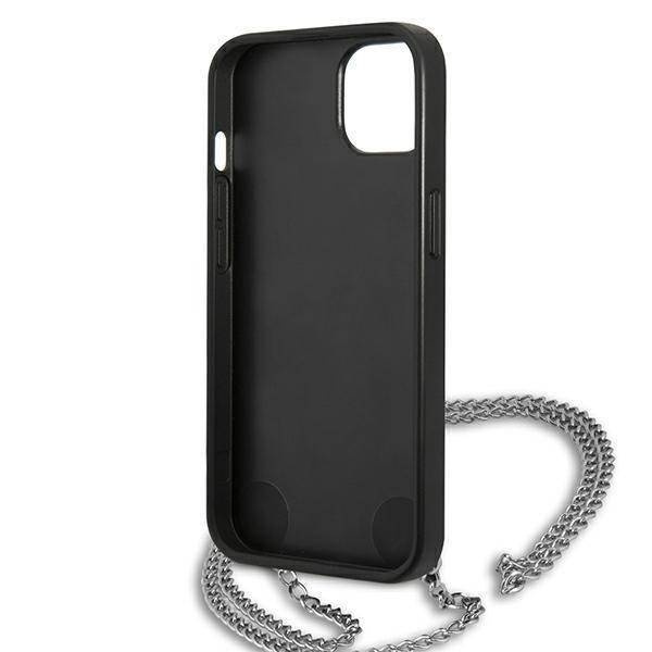 Original Handyhülle IPHONE 13 Karl Lagerfeld Hardcase Leather Textured And Chain (KLHCP13MPMK) schwarz