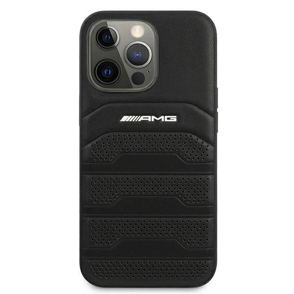 AMG nakładka do iPhone 13 6,1" AMHCP13LGSEBK czarna HC Leather Debossed Lines White Logo
