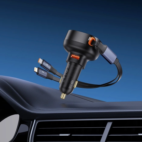 Baseus Enjoyment USB-A-Autoladegerät mit USB-C/ Lightning -60-W-Kabel – Schwarz