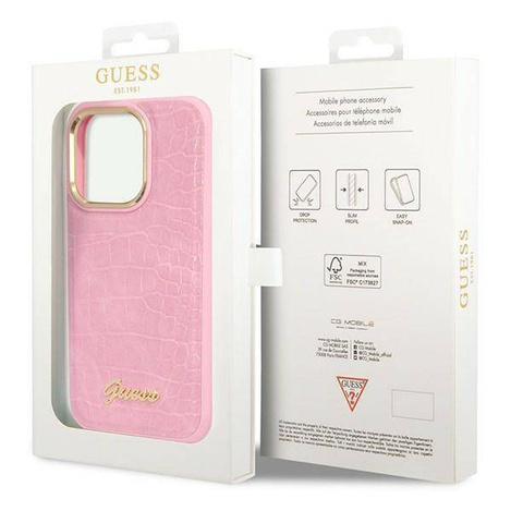 Guess Croco Collection - Etui iPhone 14 Pro (różowy)