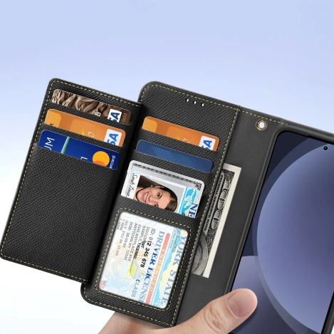 Dux Ducis Lawa Lederhülle für Samsung Galaxy S25+ mit abnehmbarer magnetischer Brieftasche – Schwarz