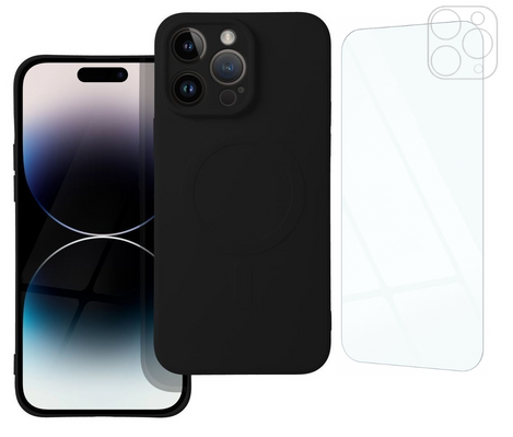 Etui do iPhone 15 Pro Max MagSafe czarne + Szkło na ekran + Szkło na aparat