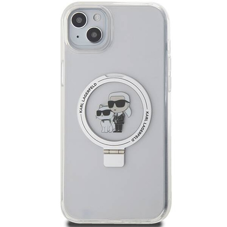 Oryginalne Etui IPHONE 15 PLUS / 14 PLUS Karl Lagerfeld Hardcase Ring Stand Karl&Choupettte MagSafe białe