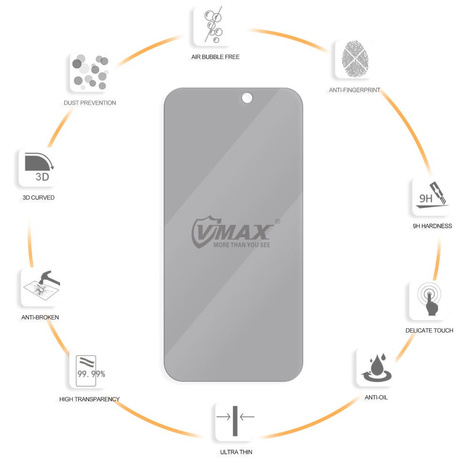 Vmax szkło hartowane 0.33mm 2,5D high clear privacy glass do iPhone 14 6,1&quot;
