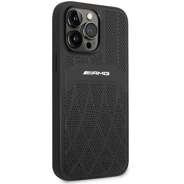 AMG nakładka do iPhone 14 Pro Max 6,7" AMHMP14XOSDBK czarna hard case Leather Curved Lines MagSafe