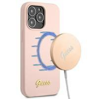 Guess GUHMP13XLSLMGLP iPhone 13 Pro Max 6,7 "light pink / light pink hardcase Silicone Script Gold Logo Magsafe