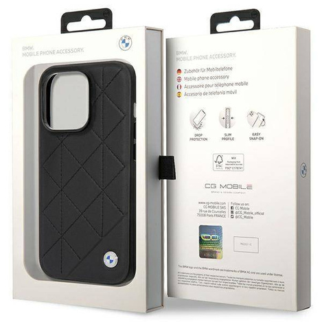 Original Handyhülle IPHONE 14 PRO BMW Leather Quilted (BMHCP14L22RQDK) schwarz