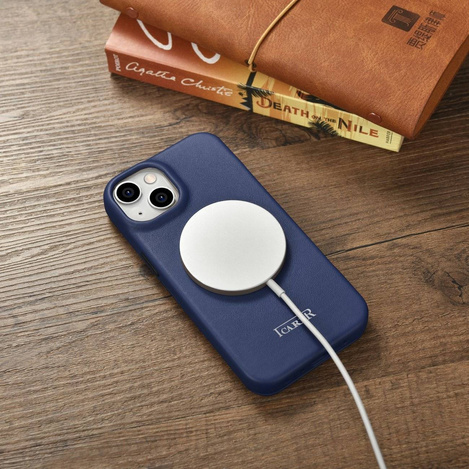 iCarer CE Premium Leather Folio Case for iPhone 14 Plus Flip Magnetic MagSafe Blue (WMI14220715-BU)