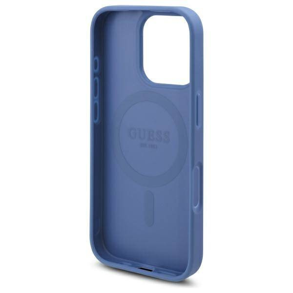 Etui Guess 4G Flowers Print MagSafe na iPhone 16 Pro Max - niebieskie