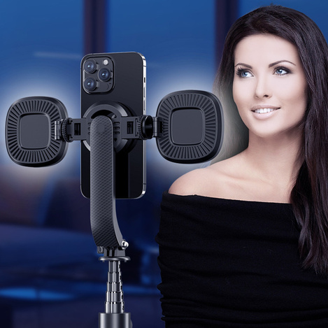 Blavec Selfie Stick Aluminium Fusion P07 Magsafe tripod + pilot + 2 lampy 1,4 metra (SSFP07-MTR2LB14) czarny