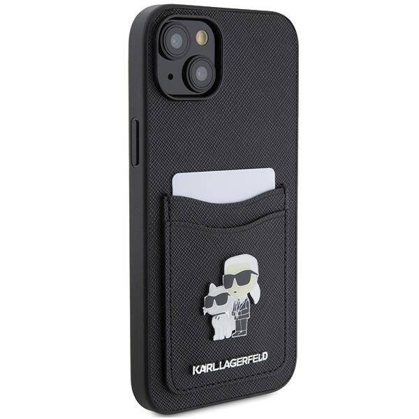 Etui Karl Lagerfeld Saffiano Cardslot Karl&Choupette Metal Pin do iPhone 15 - czarne