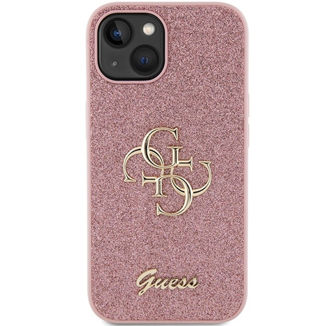 Guess Glitter Script Big 4G Hülle für iPhone 15 – Rosa