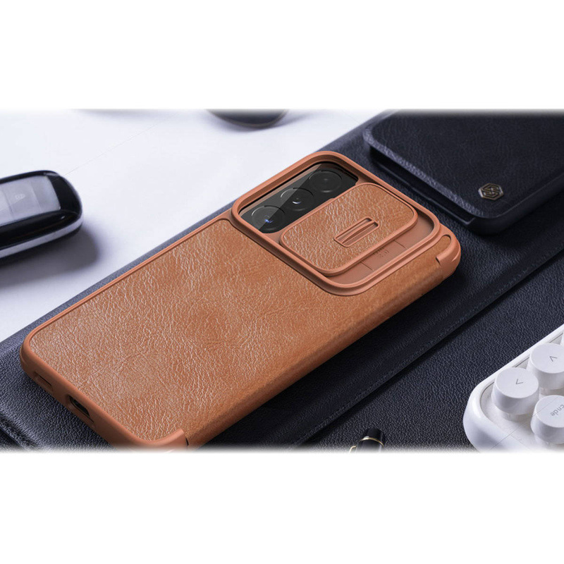 Nillkin Qin Leather Pro Case Hülle für Samsung Galaxy S22+ (S22 Plus) Kameraschutz Holster Cover Flip Cover Braun
