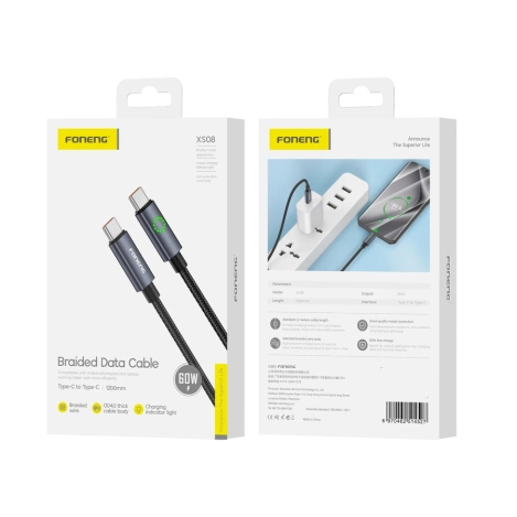 FONENG cable XS08 USB-C - USB-C PD 60W 1.2M Black