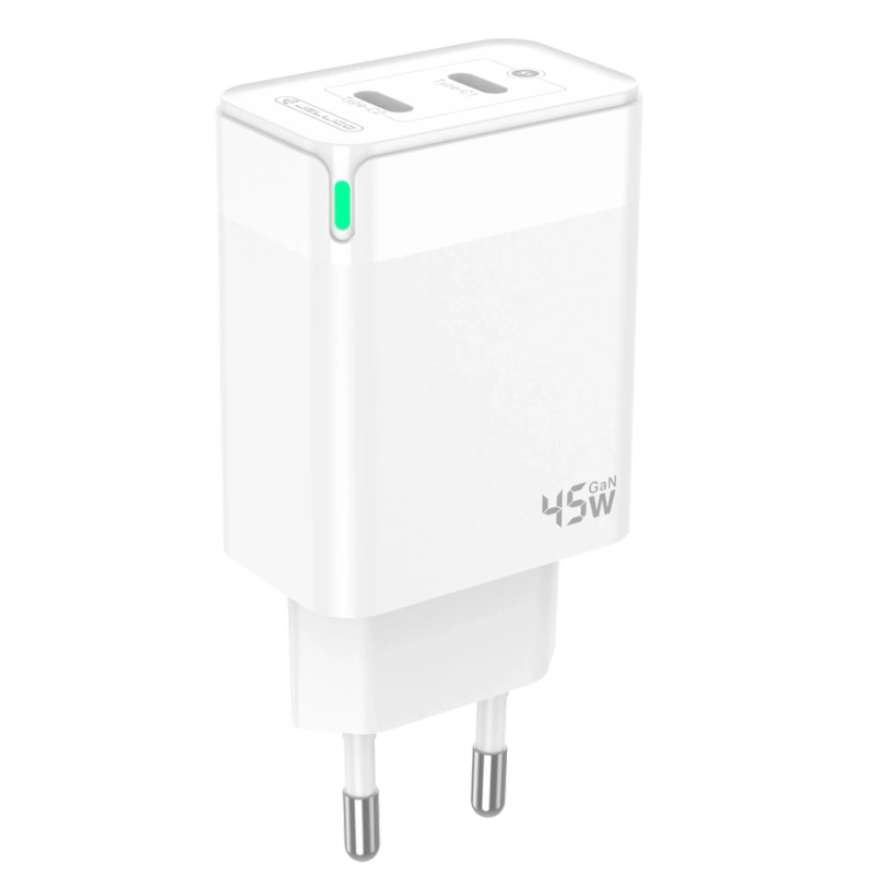 JELLICO ładowarka sieciowa C106 GaN PD 45W 2xUSB-C + kabel USB-C - Lightning Biały