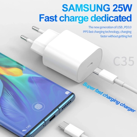 JELLICO Netz-Ladegerät C35 PD 25W 1xUSB-C + Kabel USB-C - USB-C weiss