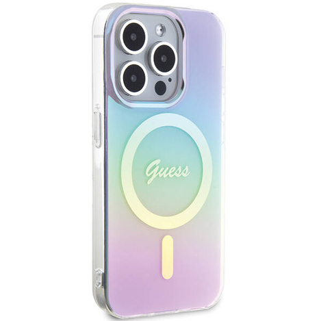 Oryginalne Etui APPLE IPHONE 15 PRO MAX Guess Hardcase IML Iridescent MagSafe (GUHMP15XHITSU) fioletowe
