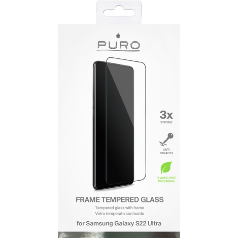 PURO Frame Tempered Glass - Szkło ochronne hartowane na ekran Samsung Galaxy S22 Ultra (czarna ramka)