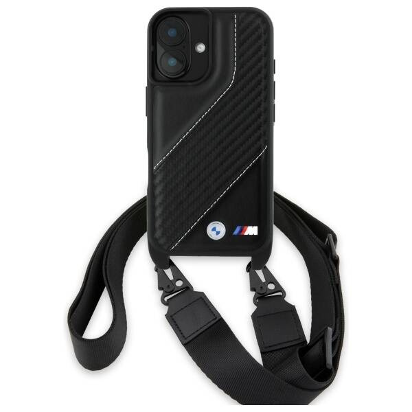 Original Case IPHONE 16 PLUS BMW Hardcase M Edition Carbon Stripe & Strap (BMHCP16M23PSCCK) black