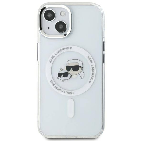 Original Handyhülle IPHONE 14 Karl Lagerfeld Hardcase IML Metal Karl&Choupette Head MagSafe (KLHMP14SHLSKCH) weiß