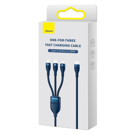 Baseus Flash Series II USB Typ C / USB Typ A Kabel - USB Typ C / Lightning / Micro USB 100 W 1,5 m blau (CASS030203)