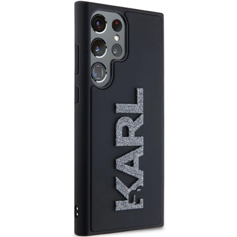 Karl Lagerfeld 3D Rubber Glitter Logo Hülle für Samsung Galaxy S23 Ultra – Schwarz
