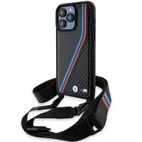 BMW M Edition Carbon Tricolor Lines &amp; Strap Hülle für iPhone 15 Pro Max – Schwarz