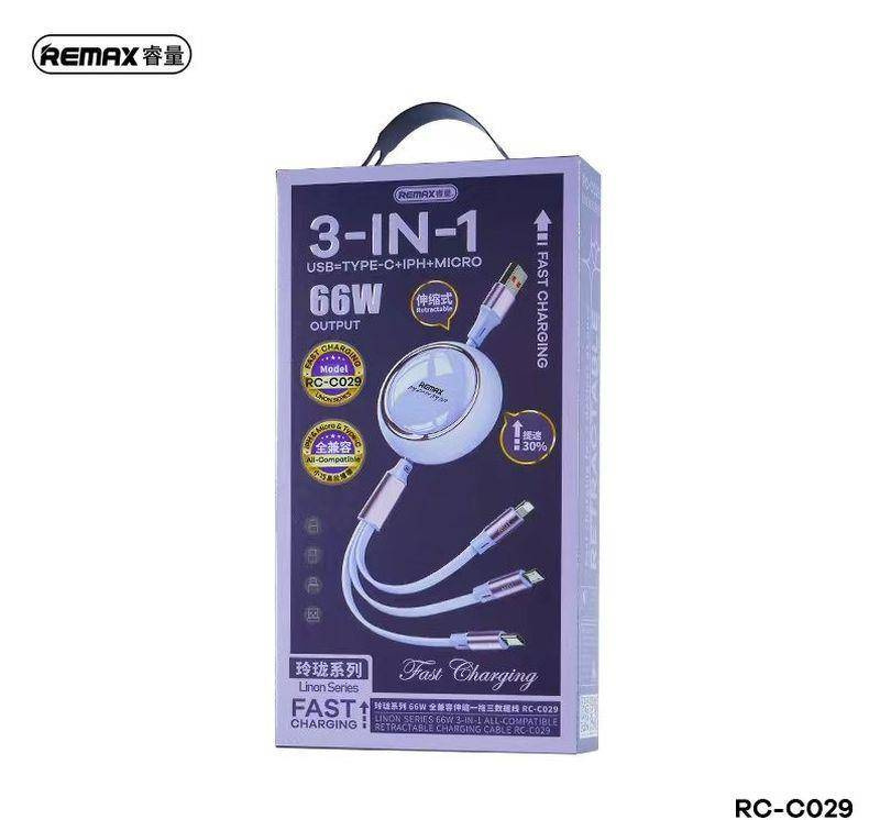 KABEL REMAX LINON SERIES 66W 3IN1 USB-C/MICRO/LIGHTNING RC-C029 PURPLE