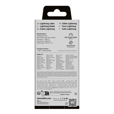 Kabel SBS TECABLEUSBIP589K USB-A - Lightning 1m z certyfikatem MFi - czarny