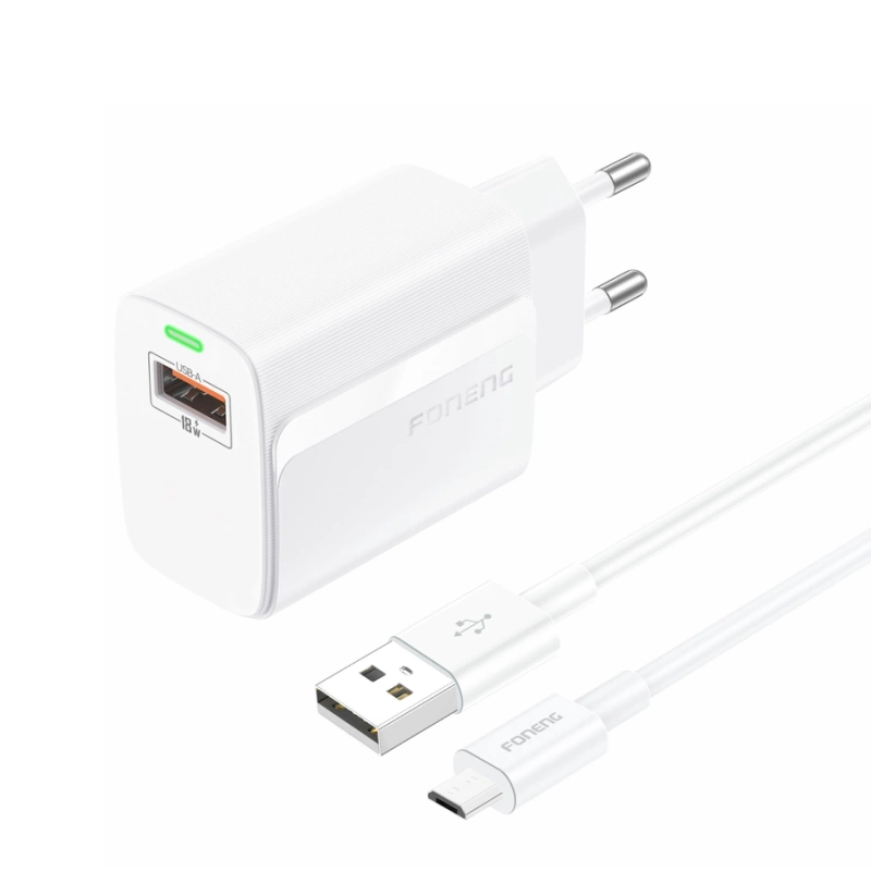 FONENG ładowarka sieciowa EU64 18W 1xUSB QC3.0 + kabel Micro Biały