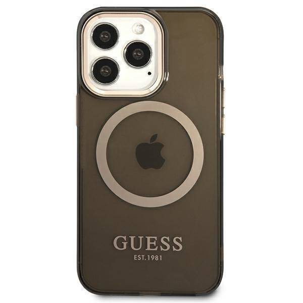 Oryginalne Etui IPHONE 13 PRO Guess Hard Case Gold Outline Translucent MagSafe (GUHMP13LHTCMK) czarne