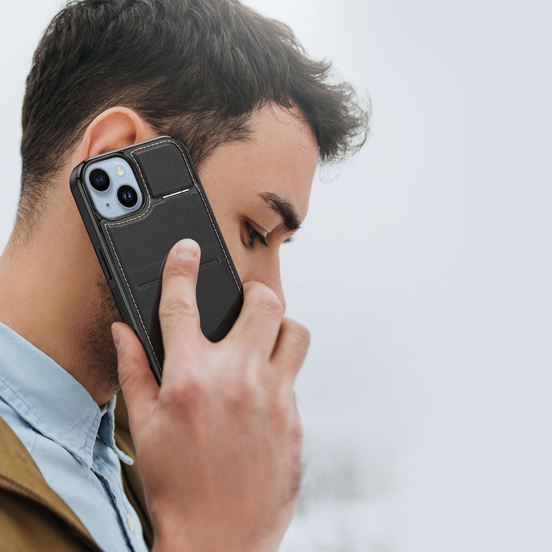 3 w 1 etui iPhone 14 Plus z MagSafe portfel blokada RFID podstawka Dux Ducis Rafi Mag - czarne