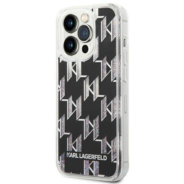 Original Handyhülle IPHONE 14 PRO MAX Karl Lagerfeld Hardcase Liquid Glitter Monogram (KLHCP14XLMNMK) schwarz