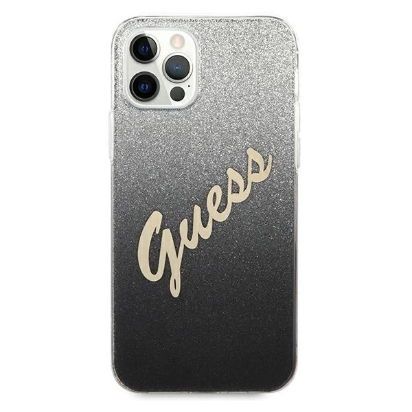 Oryginalne Etui IPHONE 12 PRO MAX 6,7" Guess Hardcase Glitter Gradient Script GUHCP12LPCUGLSBK czarne
