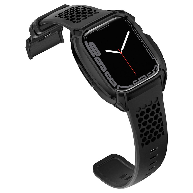 Kingxbar CYF148 2in1 Rugged Case for Apple Watch SE, 6, 5, 4 (44 mm) Stainless Steel with Strap Black