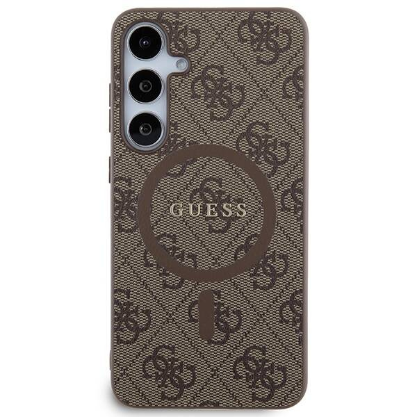 Guess 4G Collection Leder-Metall-Logo MagSafe-Hülle für Samsung Galaxy S24+ – braun