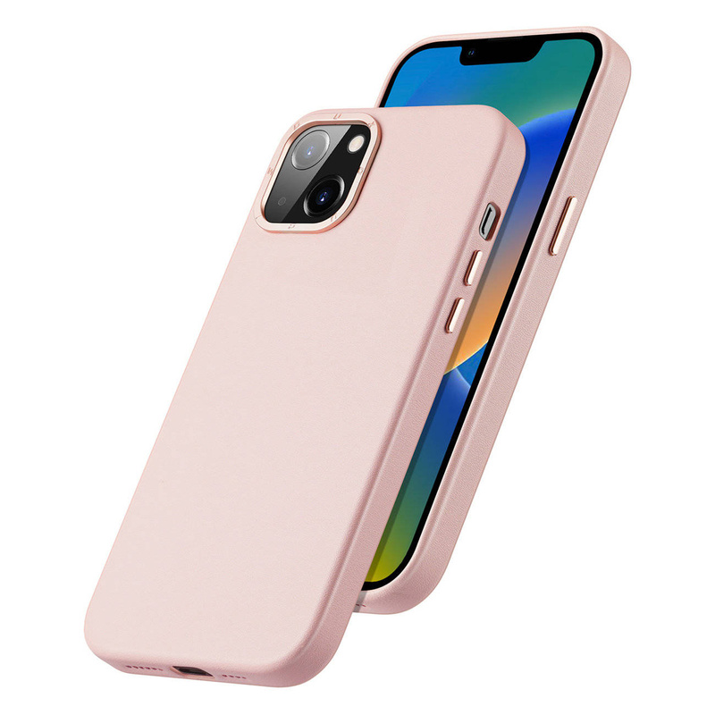 Dux Ducis Grit Ledertasche für iPhone 14 Plus Elegante Kunstlederhülle (MagSafe-kompatibel) Rosa