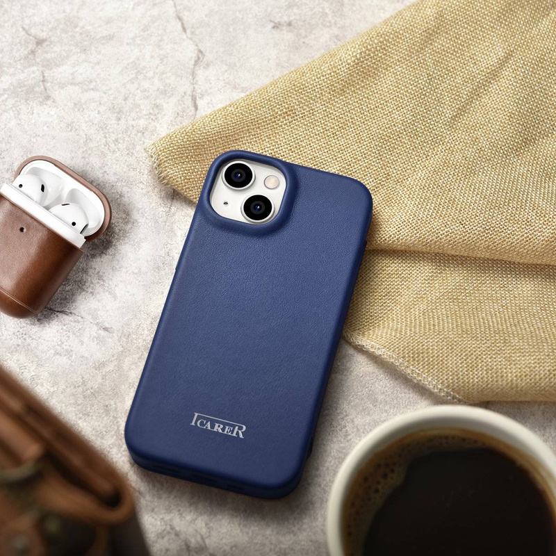 iCarer CE Premium Leather Folio Case for iPhone 14 Plus Flip Magnetic MagSafe Blue (WMI14220715-BU)
