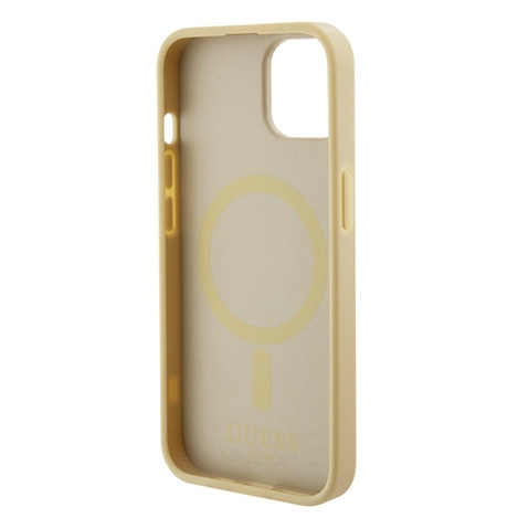 Original Handyhülle APPLE IPHONE 15 Guess Hardcase Saffiano MagSafe (GUHMP15SPSAHMCB) gold