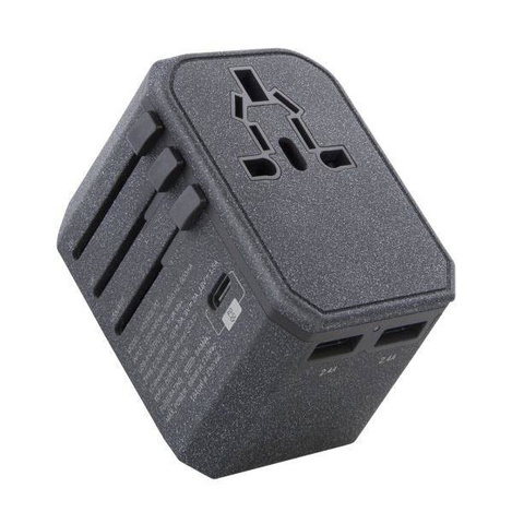 Uniq -Last. Netzwerk. Voyage World Adapter 33W + 2xUSB + PD 18W + QC 3.0 grau/anthrazit (LITHOS Collective)