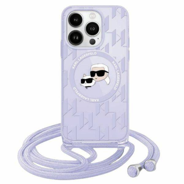 Karl Lagerfeld KLHMP15LHCKCKLCU iPhone 15 Pro 6.1" fioletowy/purple hardcase IML Crossbody Monogram Karl & Choupette Head MagSafe
