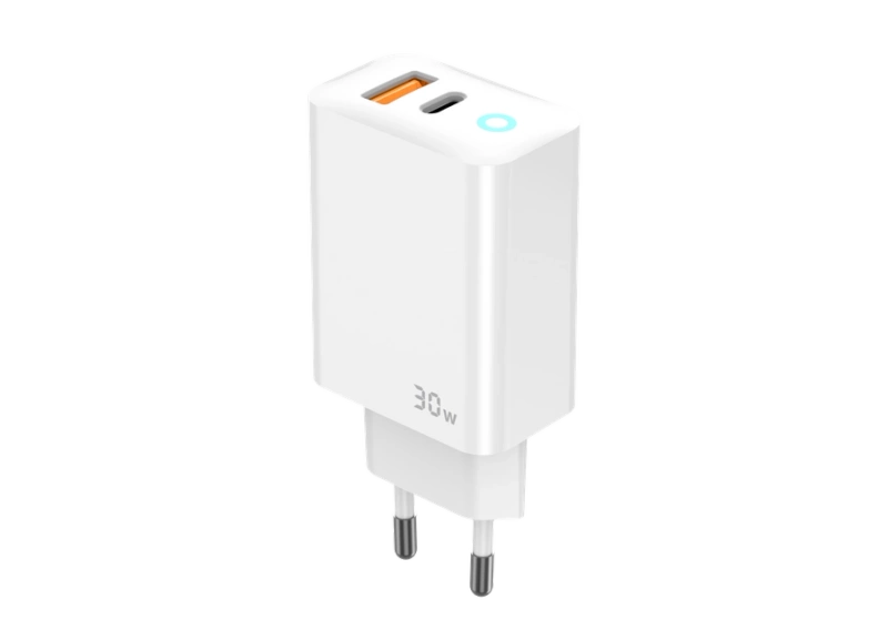 JELLICO Netz-Ladegerät EU13 GaN PD 30W 1xUSB-C + 1xUSB QC3.0 + Kabel USB-C - Lightning weiss