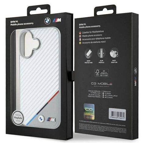 Original Case IPHONE 16 BMW Hardcase M Carbon Tricolor Line MagSafe (BMHMP16S23PUDTS) gray
