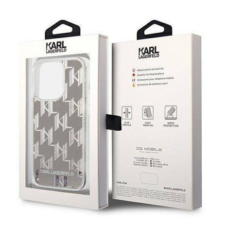 Original Case IPHONE 14 PRO MAX Karl Lagerfeld Hardcase Liquid Glitter Monogram (KLHCP14XLMNMS) silver