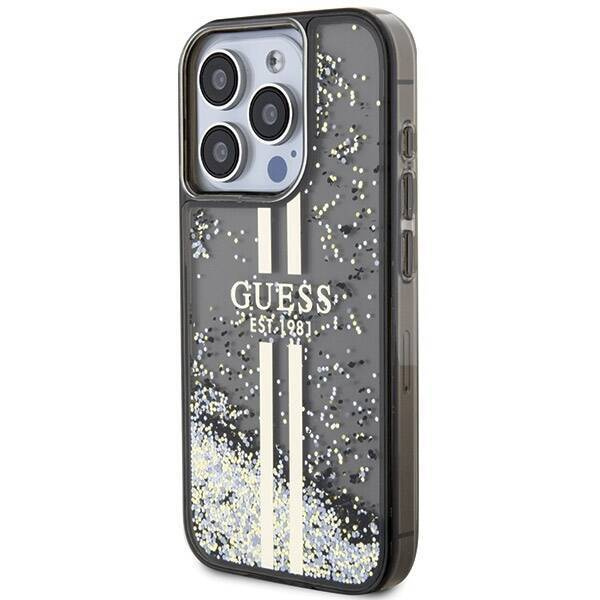 Oryginalne Etui GUESS Hardcase GUHCP15LLFCSEGK do iPhone 15 Pro (Liquid Glitter Gold Stripes / czarny)