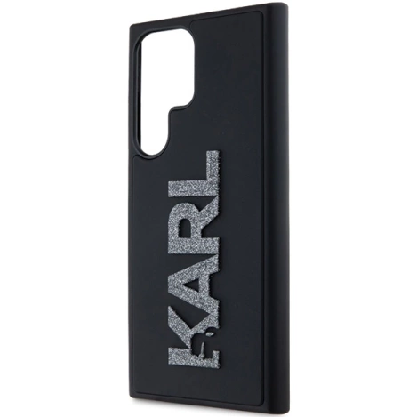 Karl Lagerfeld 3D Rubber Glitter Logo Hülle für Samsung Galaxy S23 Ultra – Schwarz