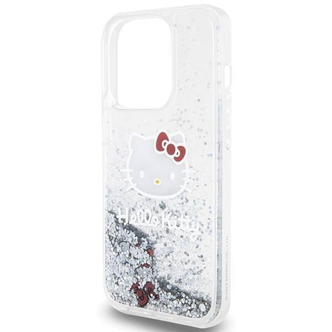 Hello Kitty Liquid Glitter Charms Kitty Head Hülle für iPhone 15 Pro – Silber