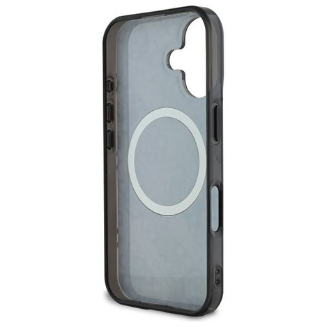 Original Handyhülle IPHONE 16 Guess Hardcase IML Peony On 4G Background MagSafe (GUHMP16SH4PYEEK) schwarz